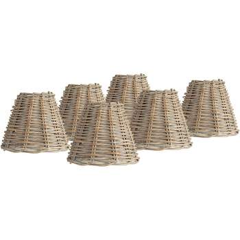 Springcrest Collection Set of 6 Lamp Shades Natural Wicker Weave Small 3" Top x 6" Bottom x 5" High Candelabra Clip-On Fitting