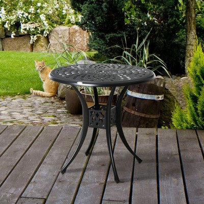 NicBex 30.8" Outdoor Dining Table,Round Aluminum Patio Table with Black Frame and Umbrella Hole for 2 to 4 Chairs,Outdoor Furniture,Black