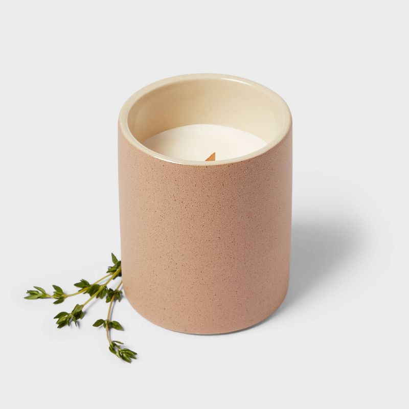 6oz Matte Textured Ceramic Wooden Wick Candle&#160; Brown / White Sage and Thyme - Threshold&#8482;, 4 of 5