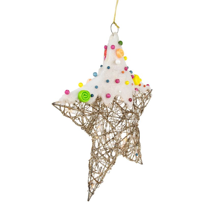 Northlight 17" Lighted Champagne Gold Candy Covered Star Christmas Window Decoration, 3 of 8