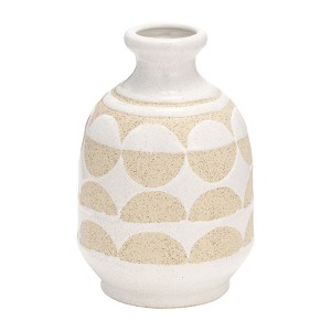 Sagebrook Home 10" Ceramic Vase - Contemporary Ivory / Beige Half Circle Design Decorative Table Accent for Home or Office - Unique Gift Idea - 1 of 4