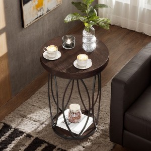 Hommoo Round End Table, Industrial Accent Side Table with Storage Shelf - 1 of 4