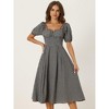 Allegra K Women's Vintage Spaghetti Straps Off Shoulder Swing Gingham Dress - 2 of 4