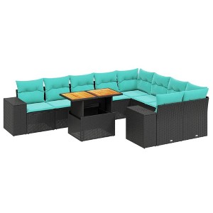 vidaXL 10 Piece Patio Sofa Set with Cushions Black Poly Rattan - 5x middle + Table + 2x corner - 1 of 4