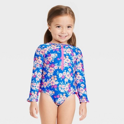 Toddler Girls' Floral One Piece Swimsuit - Cat & Jack™ Blue 12M