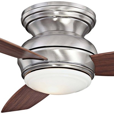 44" Pewter Flushmount Ceiling Fan with Dark Maple Blades and LED Light