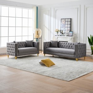 Chesterfield Velvet Sofa, 3+2 Seater Deep Seat with Button Nailhead and Square Arm for Living Room, Bedroom, Office - 1 of 4