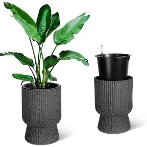14.2" Tall Planters Set of 2, Self Watering Pots with Built-in Drainage and a Water Level Monitor - 1 of 4
