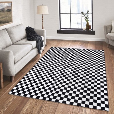 Gertmenian Crystal Print Checker Modern Two-Tone Polyester Flat Pile Washable Indoor Area Rug