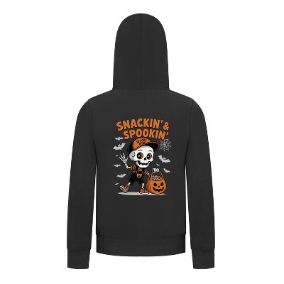 Everyday Kids “Snackin’ & Spookin’” Zip Up Halloween Hoodie – Skeleton Trick-or-Treater with Candy Bag – Cozy Fall Sweatshirt for Boys, Black