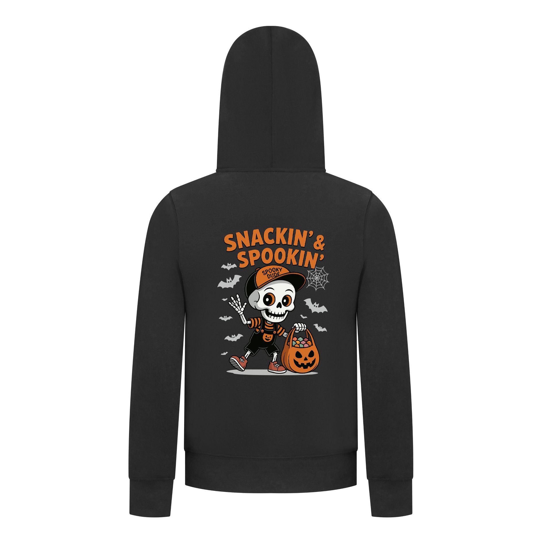 Everyday Kids “Snackin’ & Spookin’” Zip Up Halloween Hoodie –Skeleton Trick-or-Treater with Candy Bag – Cozy Sweatshirt for Boys, Black, Size 4/5