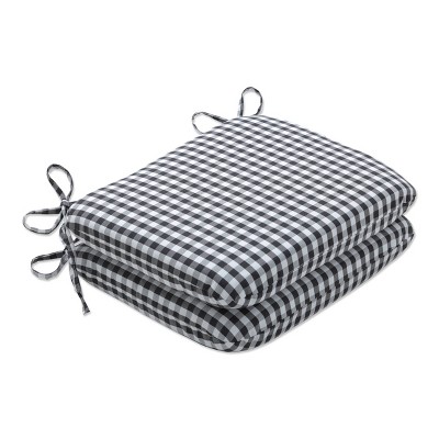 2pc 18.5" x 15.5" Outdoor/Indoor Rounded Chair Pad Dawson Pewter Black - Pillow Perfect