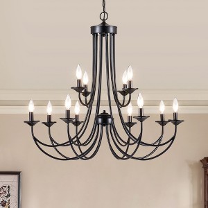 Maxax 32" 12-Light Black Iron Chandelier,Dimmable Adjustable Chain Ceiling Lighting for Sloped Ceilings, Living Room Dining Room - 1 of 4