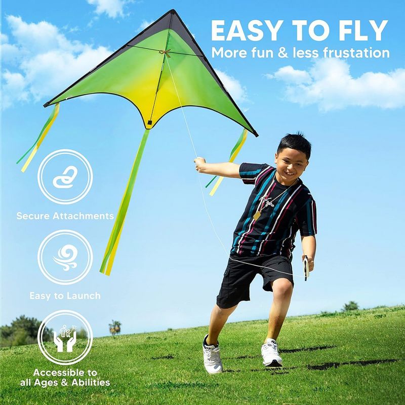 Syncfun 3 Packs Large Delta Kite Orange, Green and Purple, Easy to Fly Huge Kites for Kids and Adults with 262.5 ft Kite String, 3 of 8