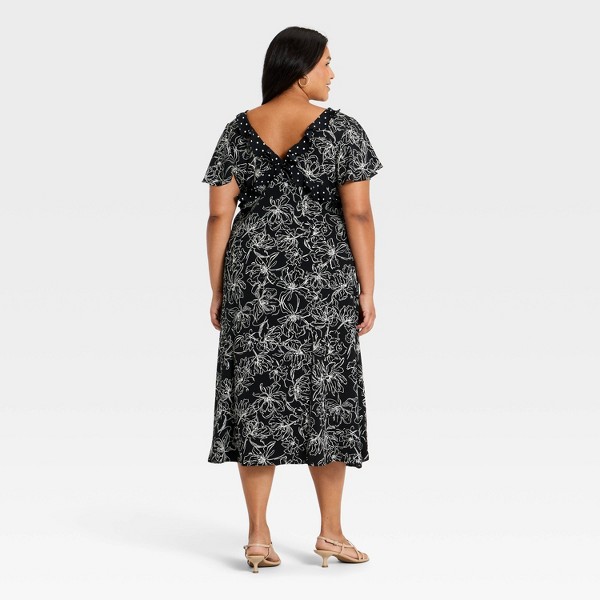 Vestido midi con escote en V y mangas cortas de volante para mujer - A New Day™ 4