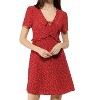 Allegra K Women's Regular Fit Floral Ruffle Trim Tie V Neck Shorts Sleeves Mini Dress - 2 of 4
