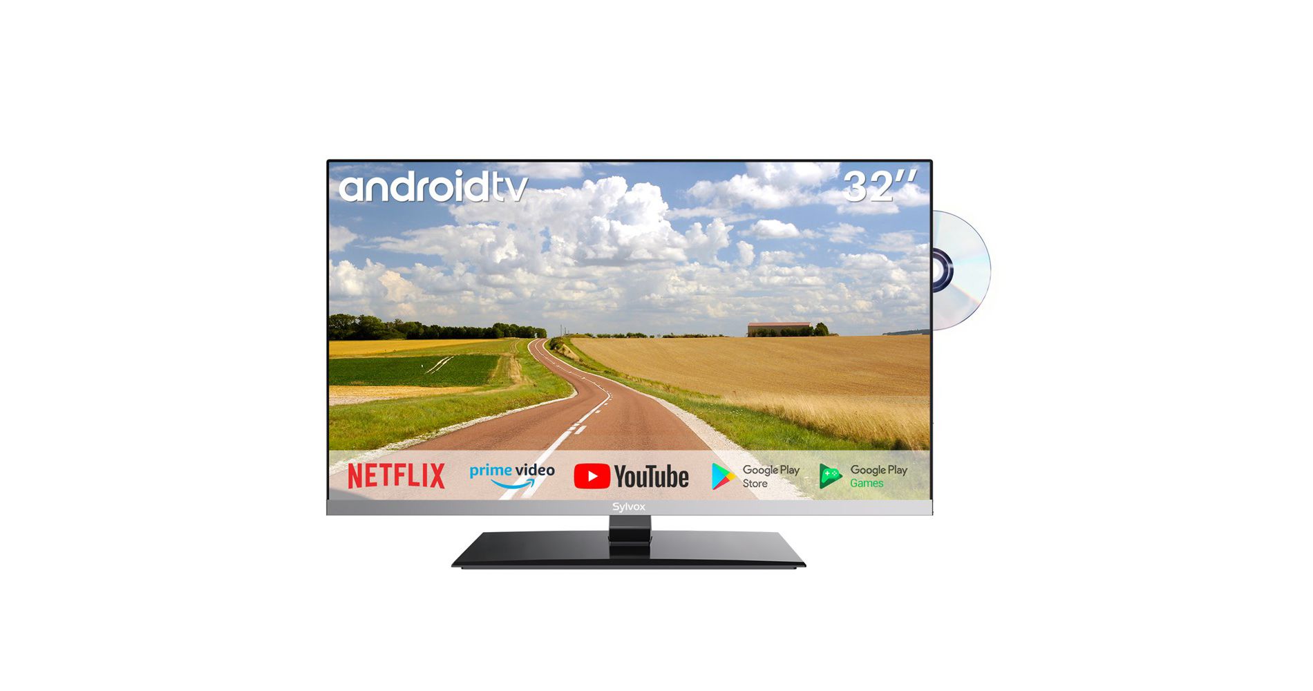 SYLVOX 32 inch Smart RV TV, 12 Volt TV with DVD Player, 1080P Smart Android TV for RV Camper, Free Download APPs, Support WiFi Bluetoot(Limo Series)