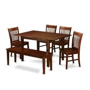 Mediterranean Dining Set - Extendable Table & 6 Chairs - Wood Seat - Mahogany Finish - Dining Room Furniture - 1 of 4