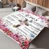 Spanish Bible Verses Floral Cross Throw Blanket - Pink Roses, Green Foliage & Blue Butterflies - Soft Plush Flannel Christian Gift. - 3 of 4