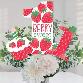 Big Dot of Happiness Berry First Birthday - Sweet Strawberry - Fruit 1st Birthday Party Centerpiece Sticks - Table Toppers - Set of 15