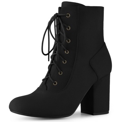 Allegra K Women's Platform Buckle Lace Up Block Heel Ankle Boot