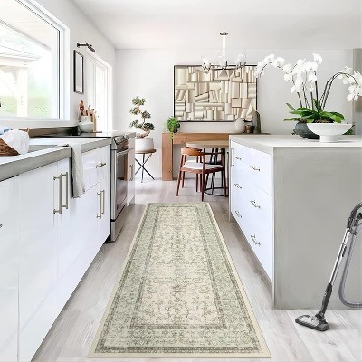 Fulvari Runner Vintage Boho Floral Style Non-Slip Low Pile Washable Rugs for Entryway Kitchen Living Room Front Door Carpet Pink Camel