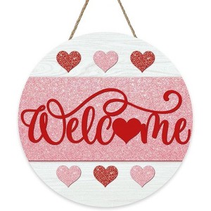 Lomsoe Welcome Valentines Day Sign Pink Red Love Hearts Wood Door
