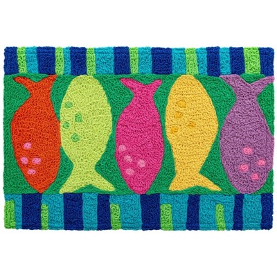 Jellybean Watercolor Fish 20" x 30" Accent Doormat – Washable Indoor/Outdoor Mat with Vibrant Ocean-Inspired Design