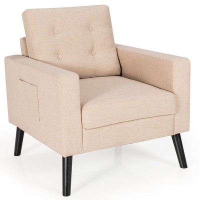 Costway Modern Tufted Accent Chair Fabric Armchair Single Sofa w/ Rubber Wood Legs Blue\ Beige\Grey