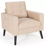 Costway Modern Accent Armchair Upholstered Single Sofa Chair w/ 2-Side Pockets Beige