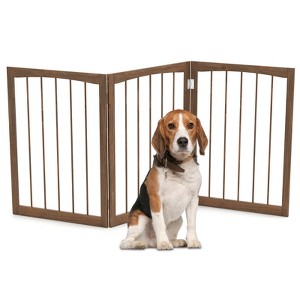 Costway 30” Tall Pet Gate Wooden Dog Fence w/180° Rotation 3-Panel Room Divider Barrier for Doorway Hallway Stairs Brown - 1 of 4