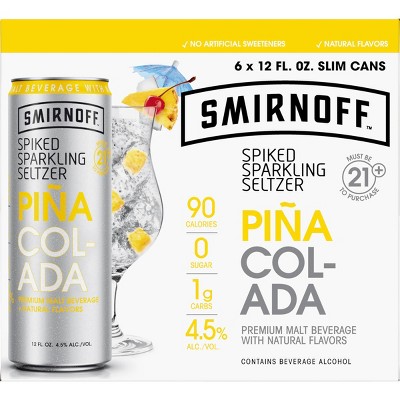 Smirnoff Piña Colada Spiked Sparkling Seltzer - 6pk/12 fl oz Slim Cans