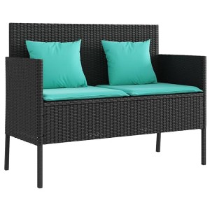 vidaXL Patio Bench with Cushion, Black Poly Rattan - 1 of 4