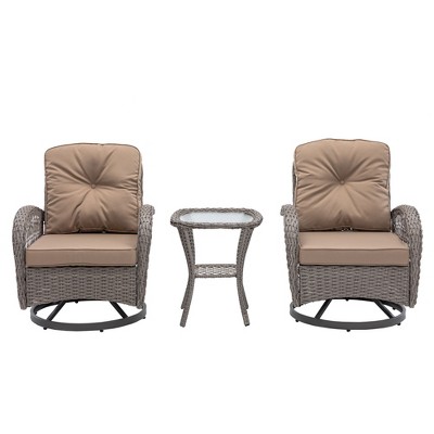 CAVINAS Outdoor Chairs Set, Outdoor Swivel Chairs with Glass Coffee Table, Patio Sectional Furniture Set for Backyard, Garden