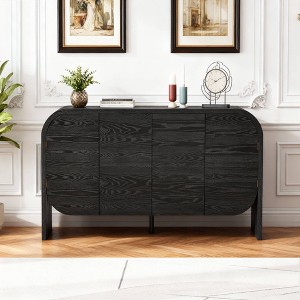 Hostack 4-Door Wood Sideboard with Curvy Edge and Adjustable Shelves for Living Room and Kitchen, Black - 1 of 4