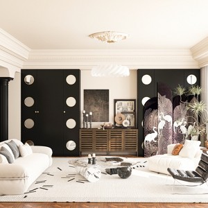 APRILSOUL Farmhouse Sideboard Buffet Storage Cabinet with Strip Skeleton Door and Adjustable shelves, for living room dining room kitchen - 1 of 4