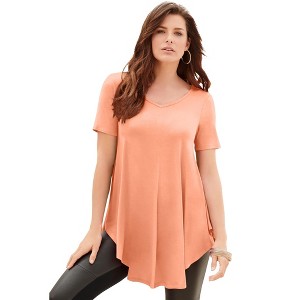 Roaman's Women's Plus Size Ultra Drape V Neck Swing Tunic - 1 of 4