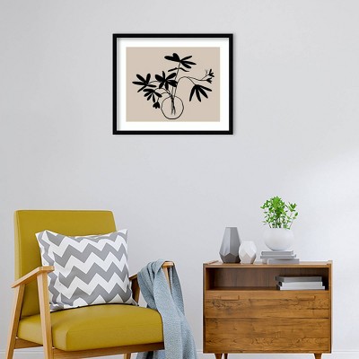25" x 21" Beige and Black Botanical Matte Framed Wall Art