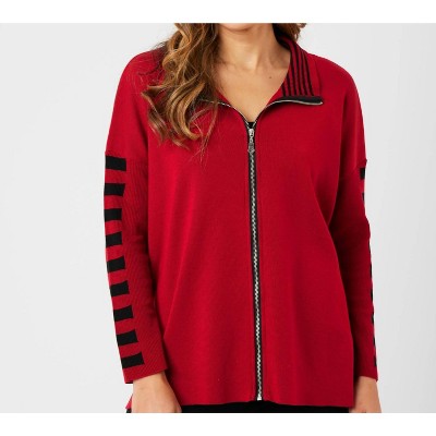 Women's Stripe Sleeve Zip Jacket - Angel Apparel
