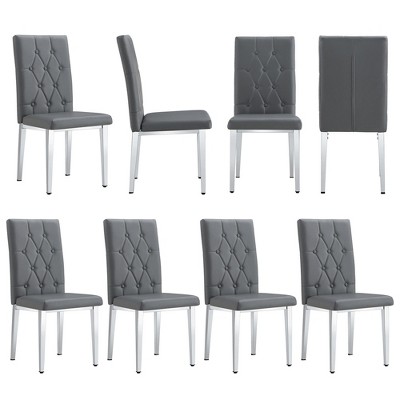Vynxaria Set of 8 Gray Armless Dining Chairs with Vintage Design