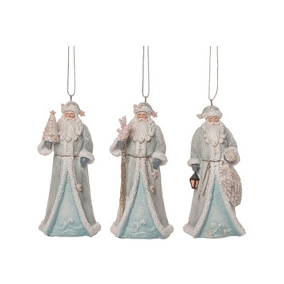 Transpac Resin Coastal Blue Santa Ornament Set of 3 Christmas Home Decorations