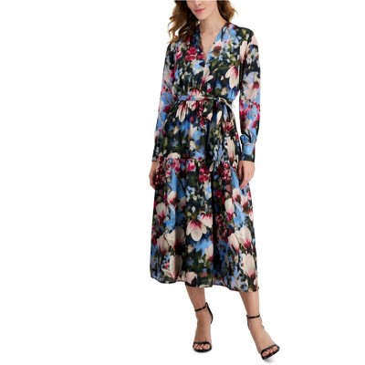 Anne Klein Womens FLoral Tiered Dress