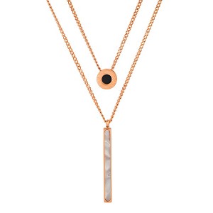 Steeltime 24" 18k rose gold plated stainless steel double layered dog tag and round onyx necklace - 1 of 4