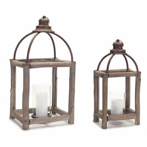 Melrose Rustic Wood Log Lantern (Set of 2) - 1 of 3