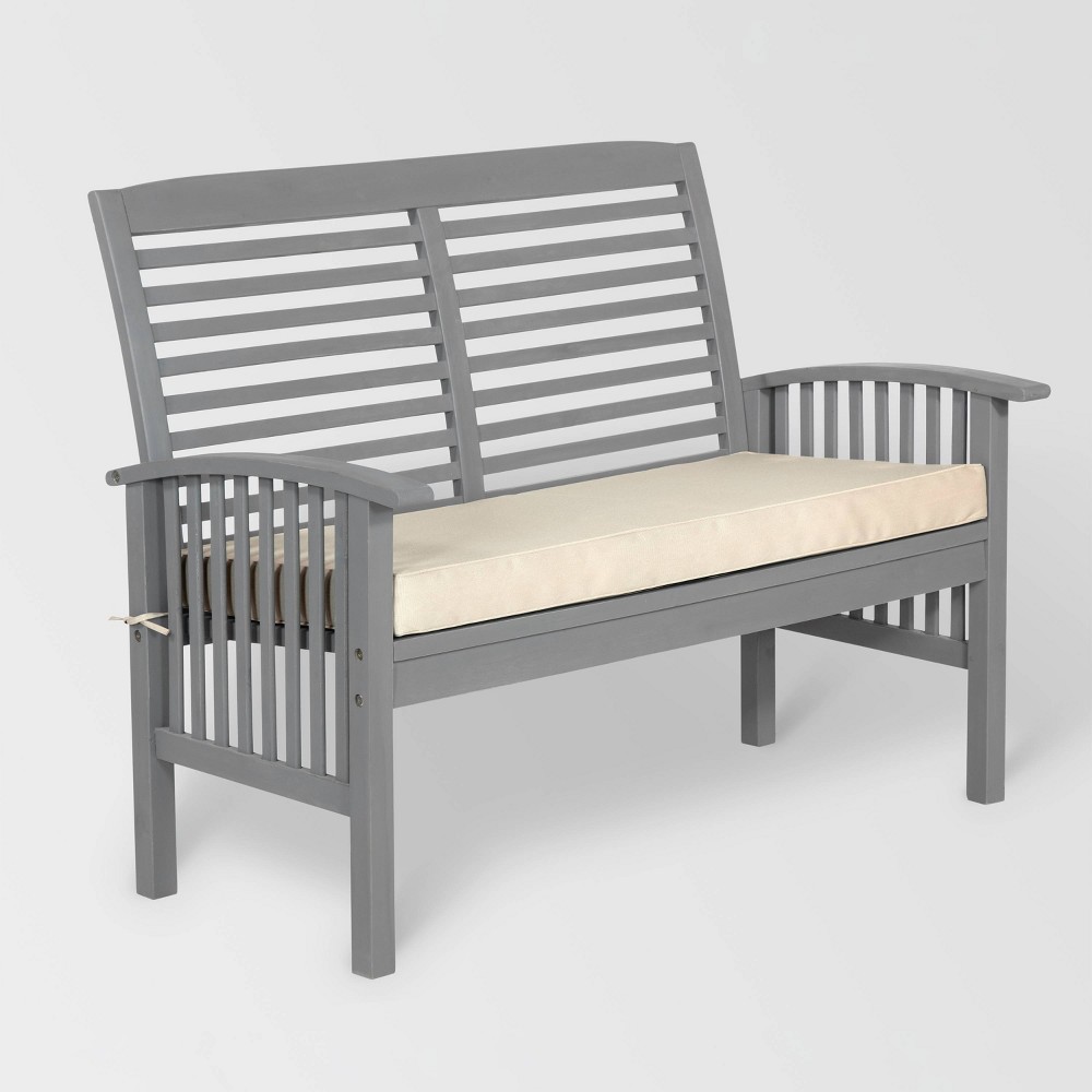 Ravenscroft Modern Boho Acacia Wood Slatted Outdoor Loveseat with Cushion Gray Wash Saracina Home