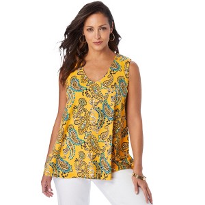 Jessica London Women's Plus Size Stretch Cotton V-Neck Trapeze Tank - 1 of 4