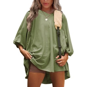 EXLURA Summer 3/4 Length Sleeve Womens Tops Casual Loose V Neck Tunic Tops Oversize T Shirts Solid Basic Tees Blouses 2025 - 1 of 4