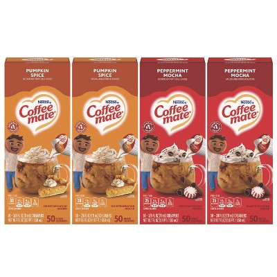 Coffee mate Liquid Coffee Creamer, Peppermint Mocha/Pumpkin Spice, Mini Cups - Case of 4 - 50 tubs, 0.38 oz
