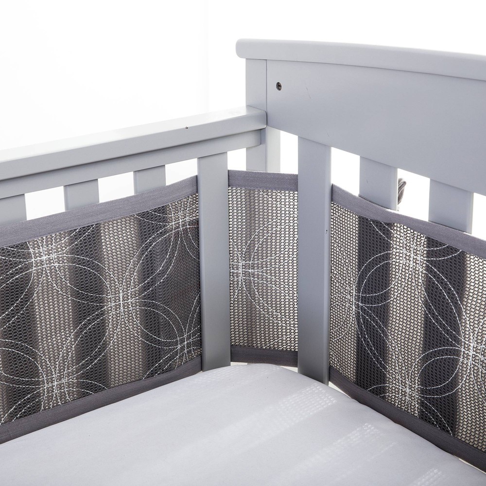 BreathableBaby Breathable Mesh Crib Liner - Deluxe Embroidered Collection - Gray Links