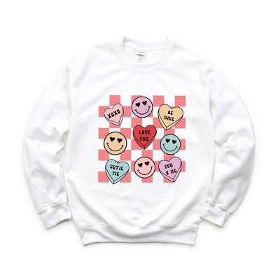 Simply Sage Market Women's Graphic Sweatshirt Candy Heart Smile Solid